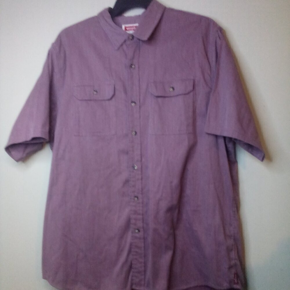 Wrangler Button Up Shirt Men XL Short Sleeve Western Pockets Red Maroon